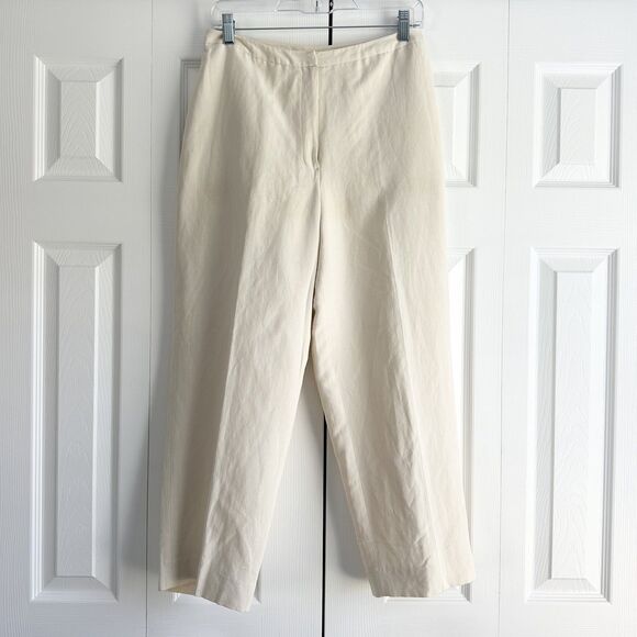 Vintage Jones New York Silk Linen Pants Sz 8 Ivory Lined Flat Front Chic Luxury - Picture 1 of 9
